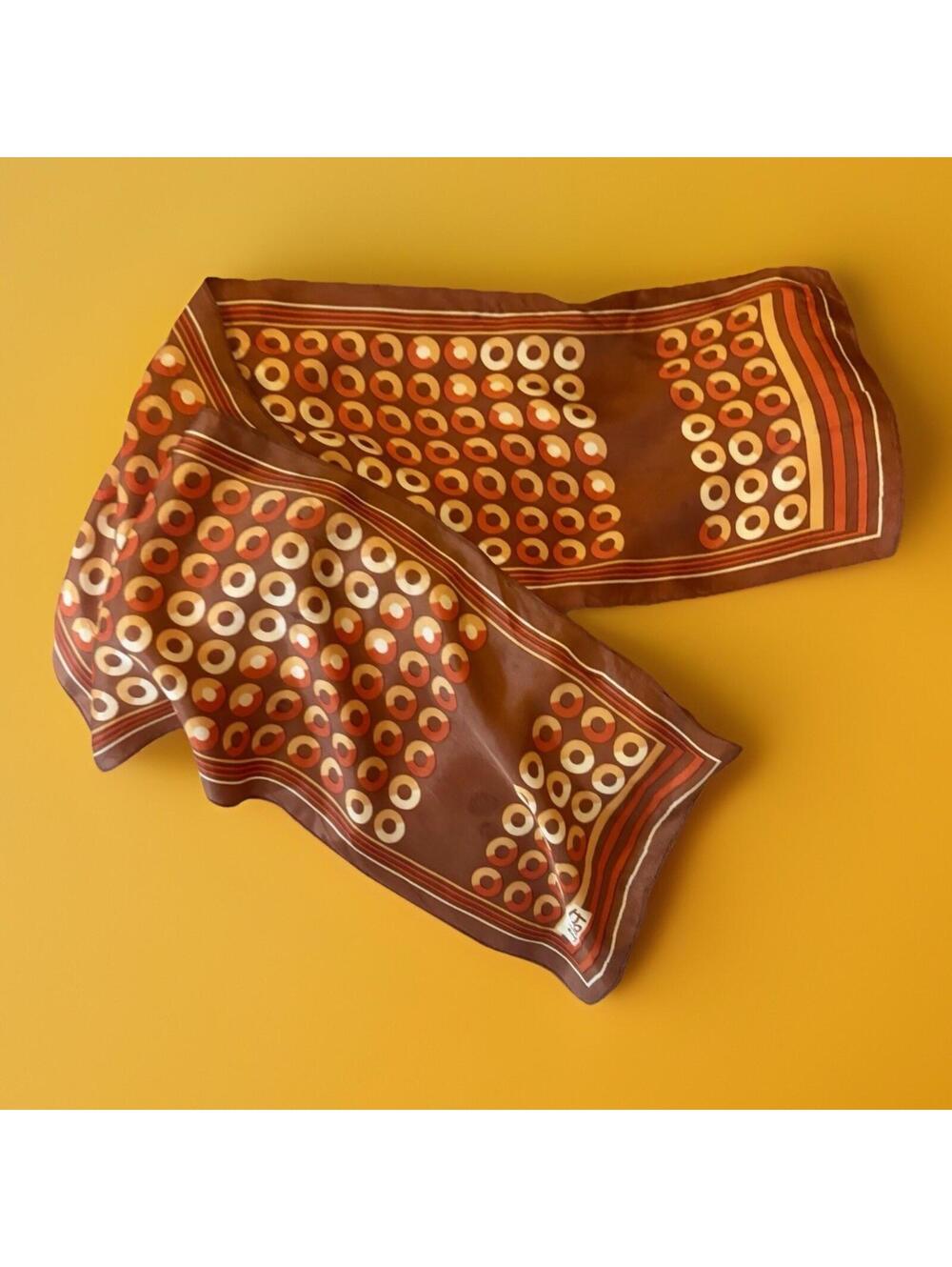 Beautiful Vintage Paoli Silk Scarf In A Geometric Pattern Of Circles & Stripes